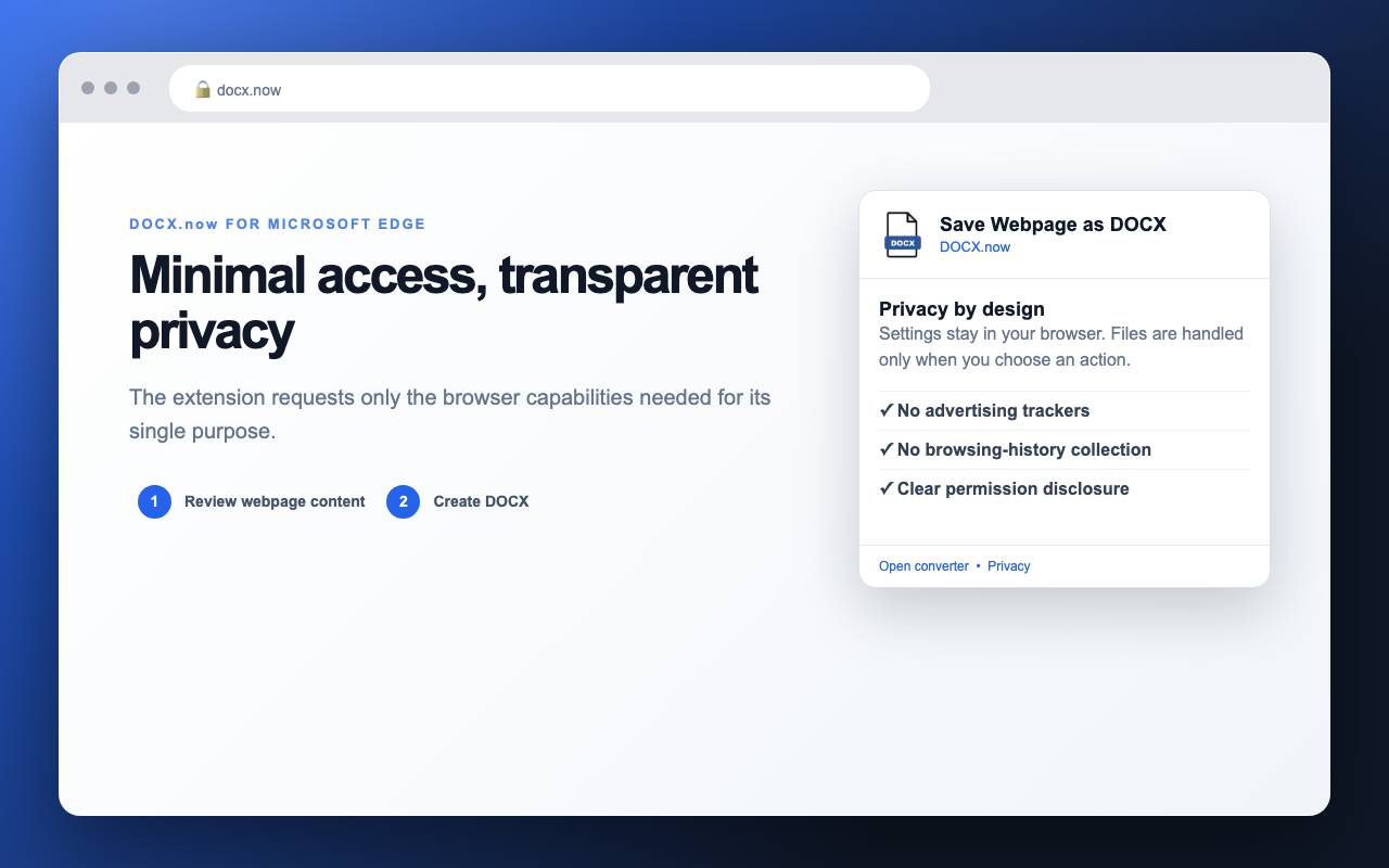 Save Webpage as DOCX privacy details